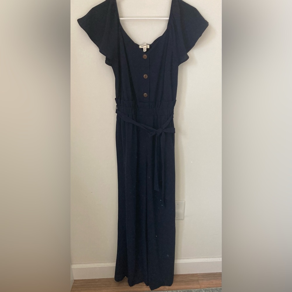 #131. 🆕 NWOT, Monteau, Flutter Sleeve Jumpsuit, Size XS, Navy Blue, (Women)